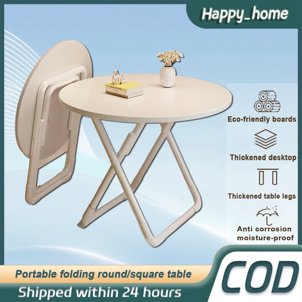Folding Table 60/70/80cm Foldable Home Dining Table Round /Square Desk Coffee Table Thickened Metal