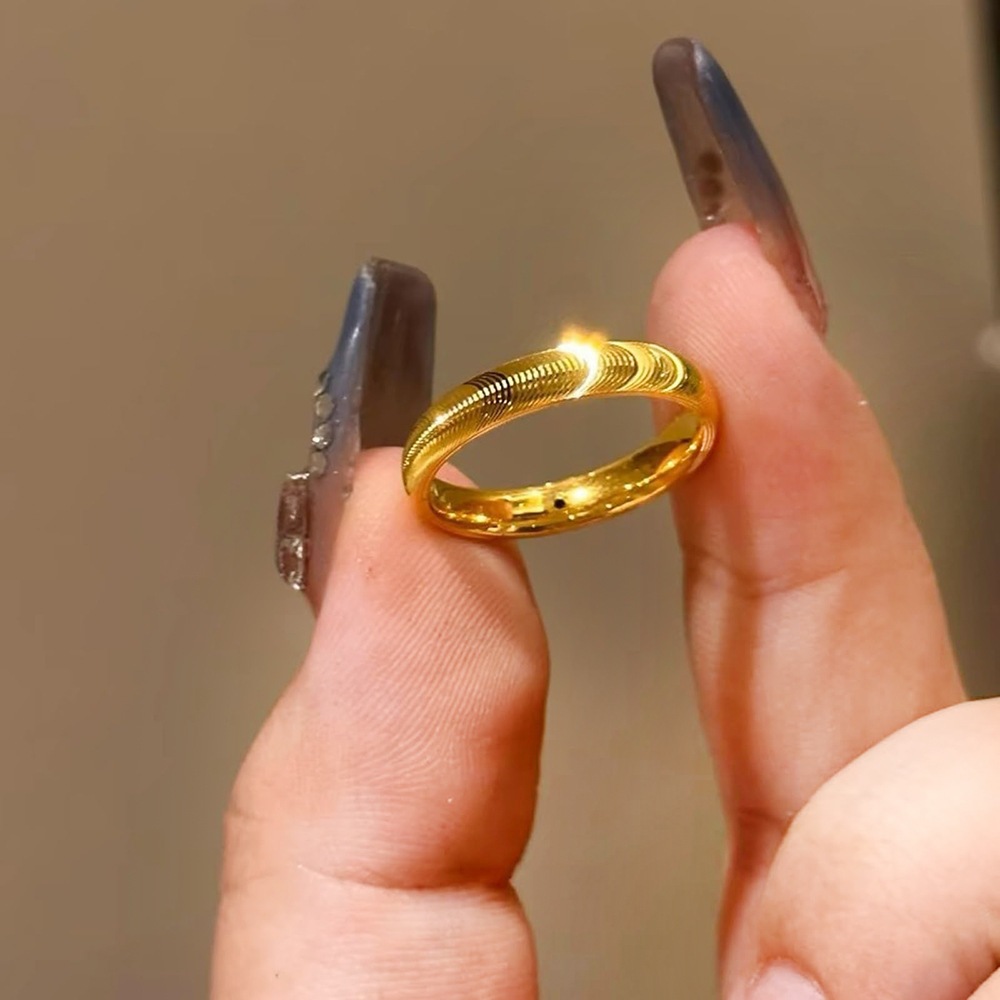 Fashion Simple Non Fading Cat's Eye Ring Plain Ring With Wavy Pattern Solid Heart Couple Ring