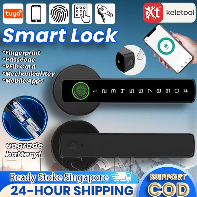 5 In 1 Tuya WiFi Digital Lock Digital Lock Fingerprint Door Lock Electronic Combination Smart Door Lock Smart Door Lock with IC card For Home 智能门锁