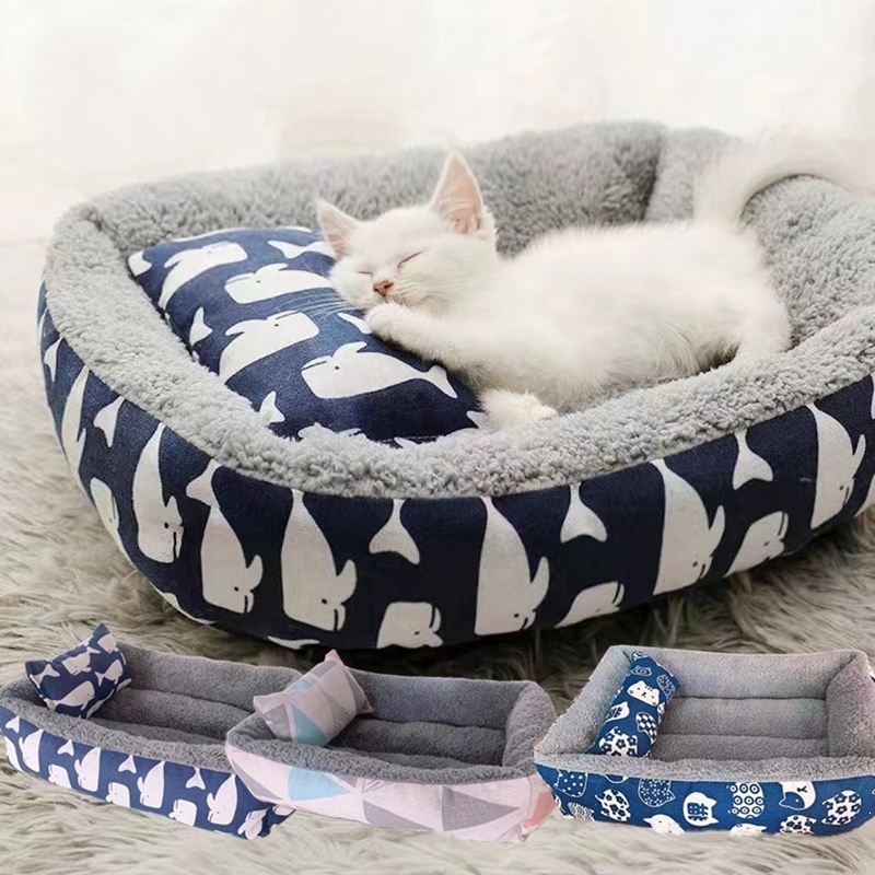 【Free pillow】Dog Bed Pet Cat Washable Cotton Cushion Sleeping Dog Bed Washable Large Dog Bed