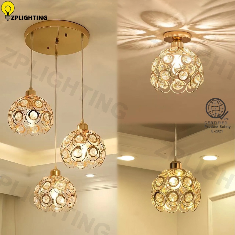 【Free Bulb】Crystal Chandelier Drop Light Pendanting Light Gold Ceiling Light Modern Pendant Light Fo