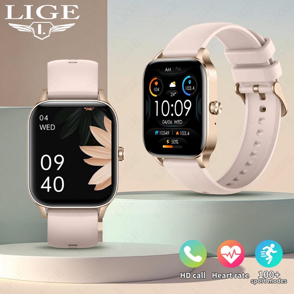 LIGE Original Smart Watch Women Men Bluetooth Call Blood Oxygen Heart Rate 1.85inch 100+ Sports Waterproof Smartwatch For Android iOS