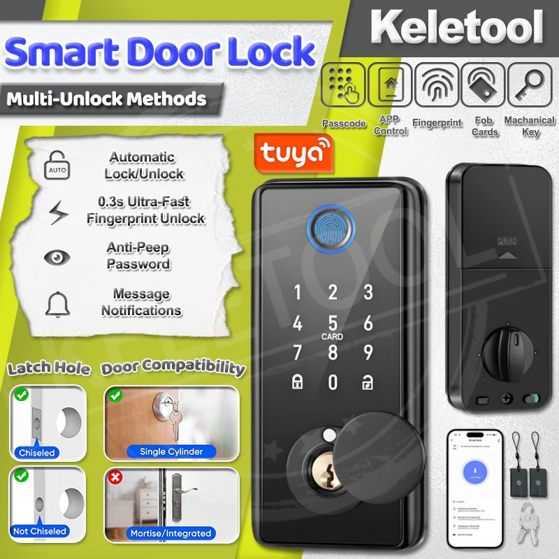 Tuya door lock digital electronic lock smart biometric deadbolt lock exact fingerprint door lock keyless entry door lock smart lock for front door App control easy to installation
