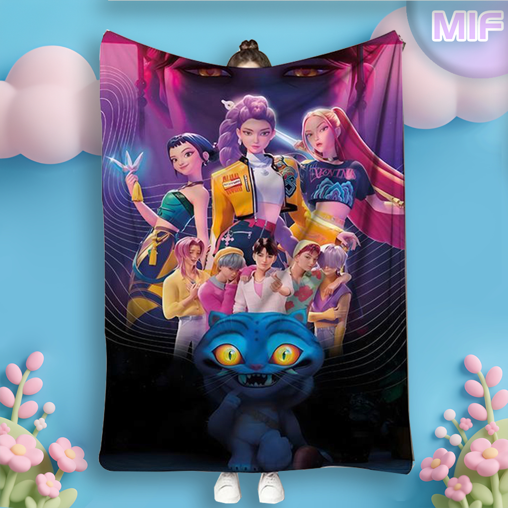 Huntrix KPOP Demon Hunters Anime Cartoon Two-Dimensional Flannel Dormitory Blanket Multiple sizes