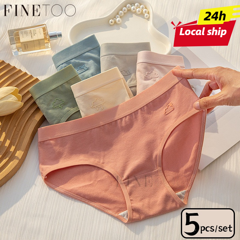 FINETOO 5PCS/Set Cotton Underwear for Women Comfortable and Antibacterial Panties Medium-Waist Ling
