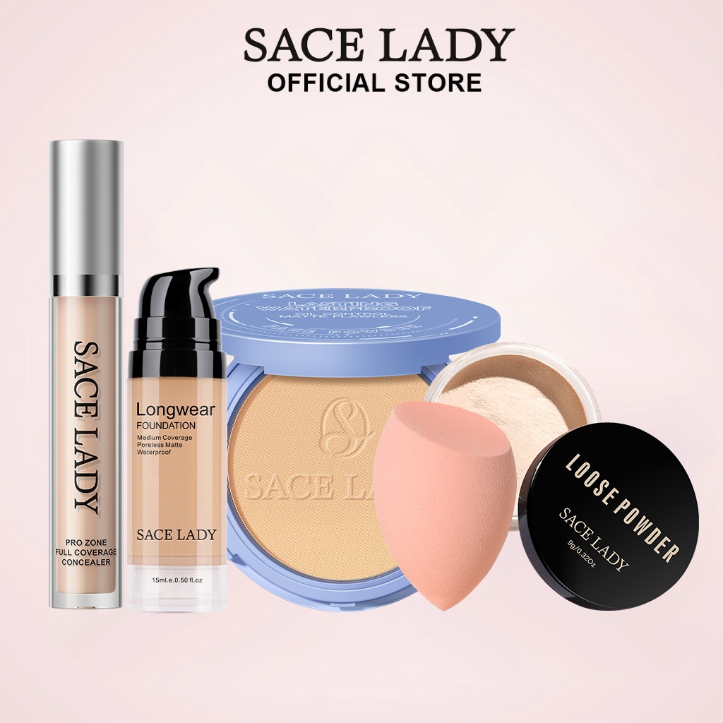 SACE LADY 5Pcs Face Base Makeup Set Daily Matte Natural Cosmetics Kit [Longwear,Full Coverage,Oil-Co