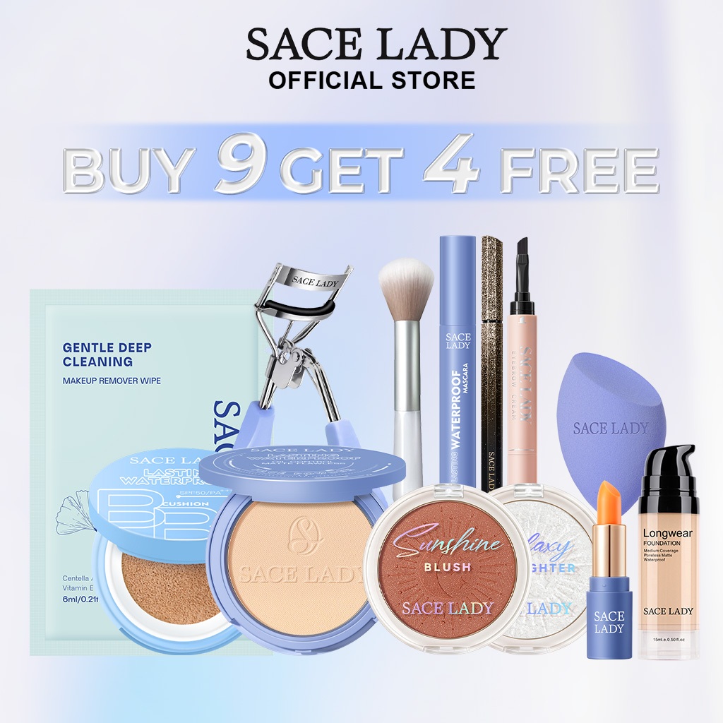 SACE LADY Waterproof Makeup Set 13Pcs Face Powder+Tinted Lip Balm+Mascara+Eyebrow Make up+Highlight+