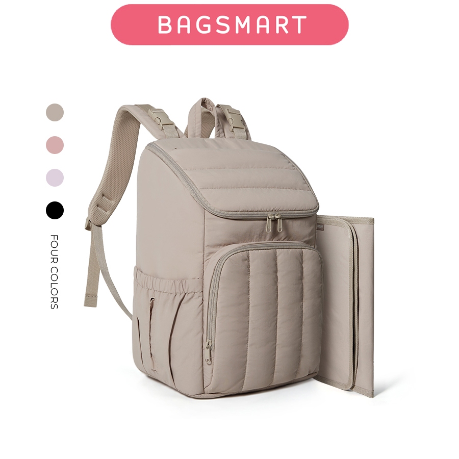 BAGSMART Travel Mommy Backpack Puffy Diaper Bag Lightweight Stylish Baby Bag with Insulated Pockets,