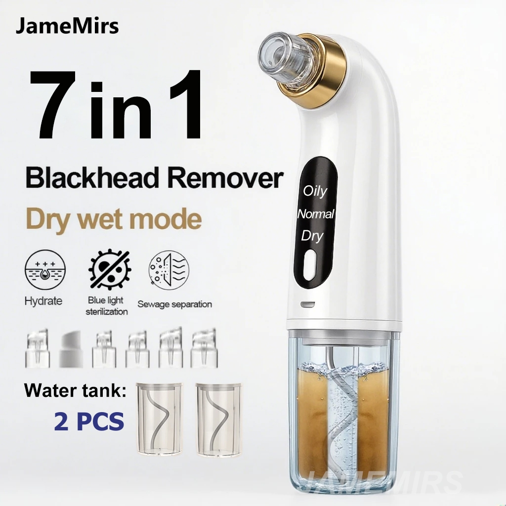 JameMirs 7in1 Blackheads Remover Tools 2 Water-tank Electric Vacuum Suction Cleaner Face Cleaning Acne Whiteheads Remover Tool 6 Tips Skin Care Tools