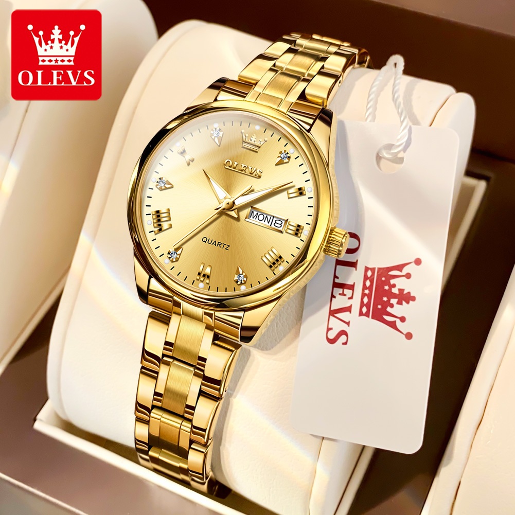 OLEVS Gold Watch For Woman Elegant Waterproof With Box Ladies Wrist Watches Quartz Original Relo Sta