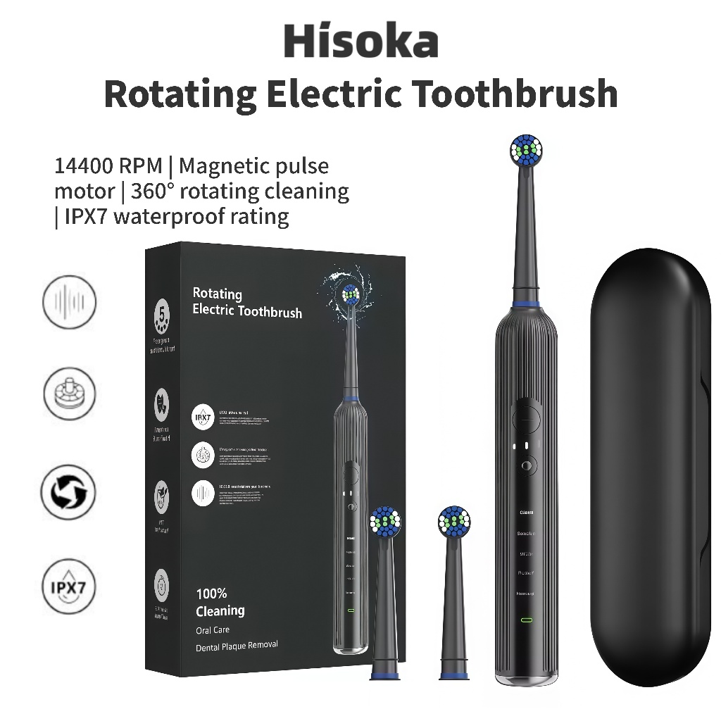 Hisoka Rotating electric toothbrush Effective Cleaning Soft Reach Between Teeth Sonic Electric Toothbrush