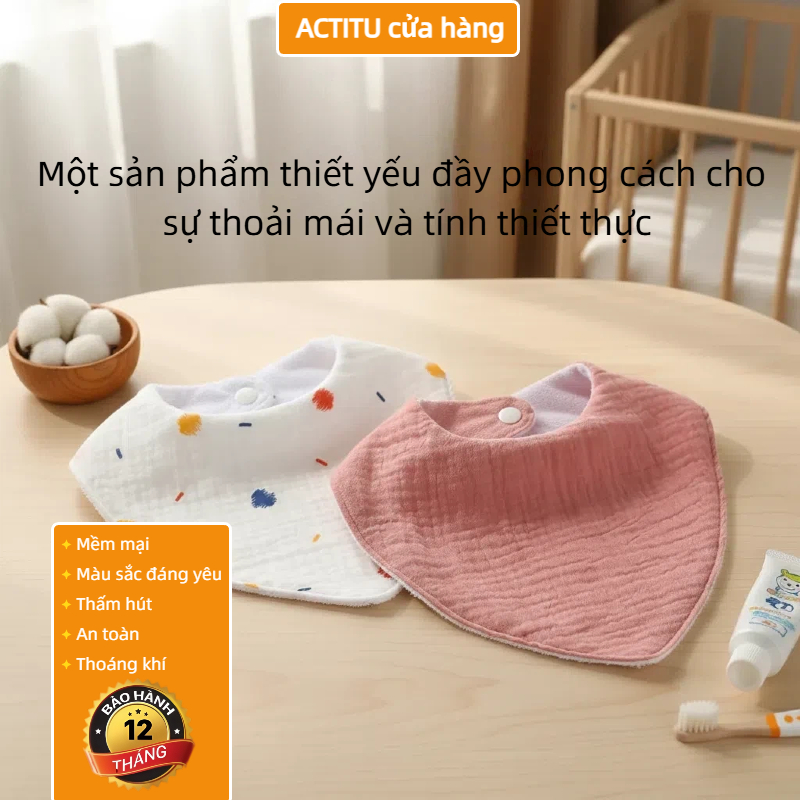 Bộ 5 Vòng Tròn Tam Giác, Khăn Nước Bọt, Yếm, Thiết Kế Nút Chụp, Cổ Ấm, Màu Mềm Mại Dễ Thương, Thấm Nước, An Toàn, Thoáng Khí