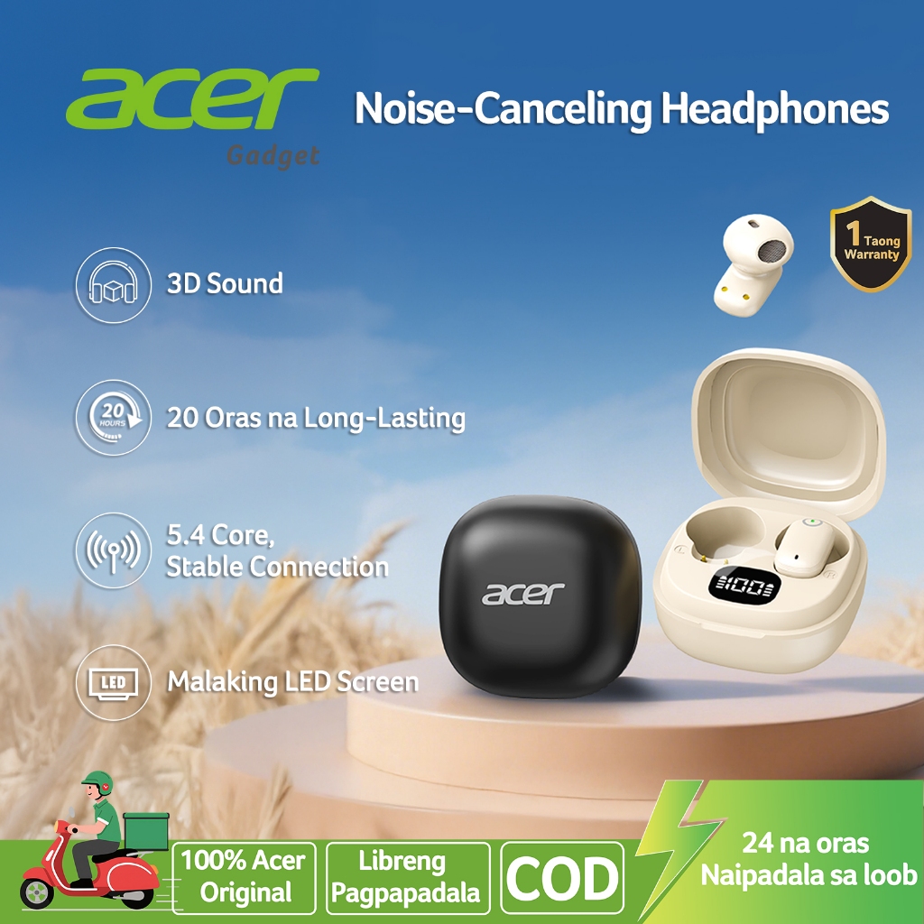 Acer Wireless Earphones 3D Wireless Stereo Mini In-Ear Noise-Canceling Calling headset 50h Extra Lon