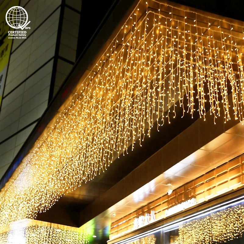 READY STOCK Lampu Raya LED Icicle Curtain Light LED Waterproof 8 Modes Fairy Curtain String Light G