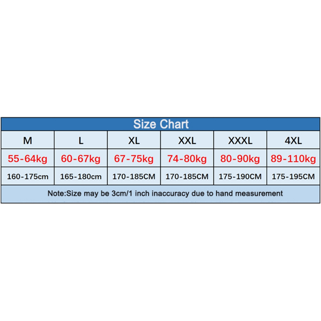 SAILBEE Men's UPF 50+ Long-Sleeve Surf Rash Guard Set (306) — size chart