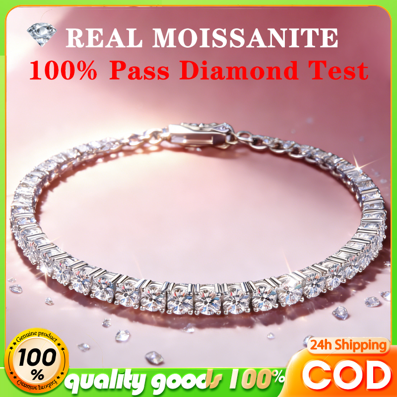 Real Moissanite Bracelet 3mm 4mmTennis White D Color Bracelet In S925 Sterling Silver With GRA Certi