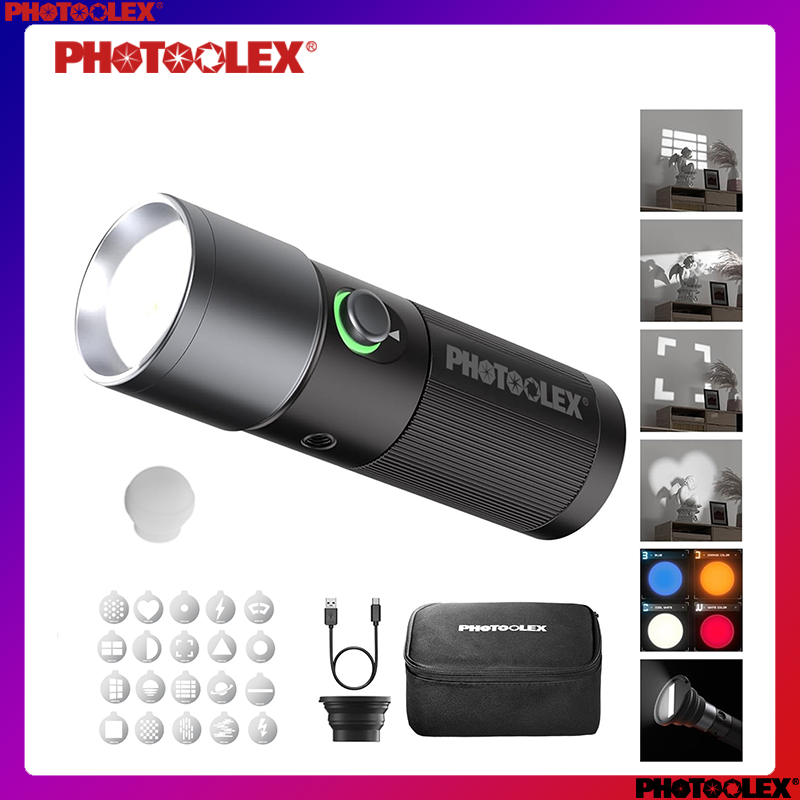 PHOTOOLEX Four Colors Photography Flashlight 10W 20pcs Magnetic gobos 8400mwh zoomlight Video Light