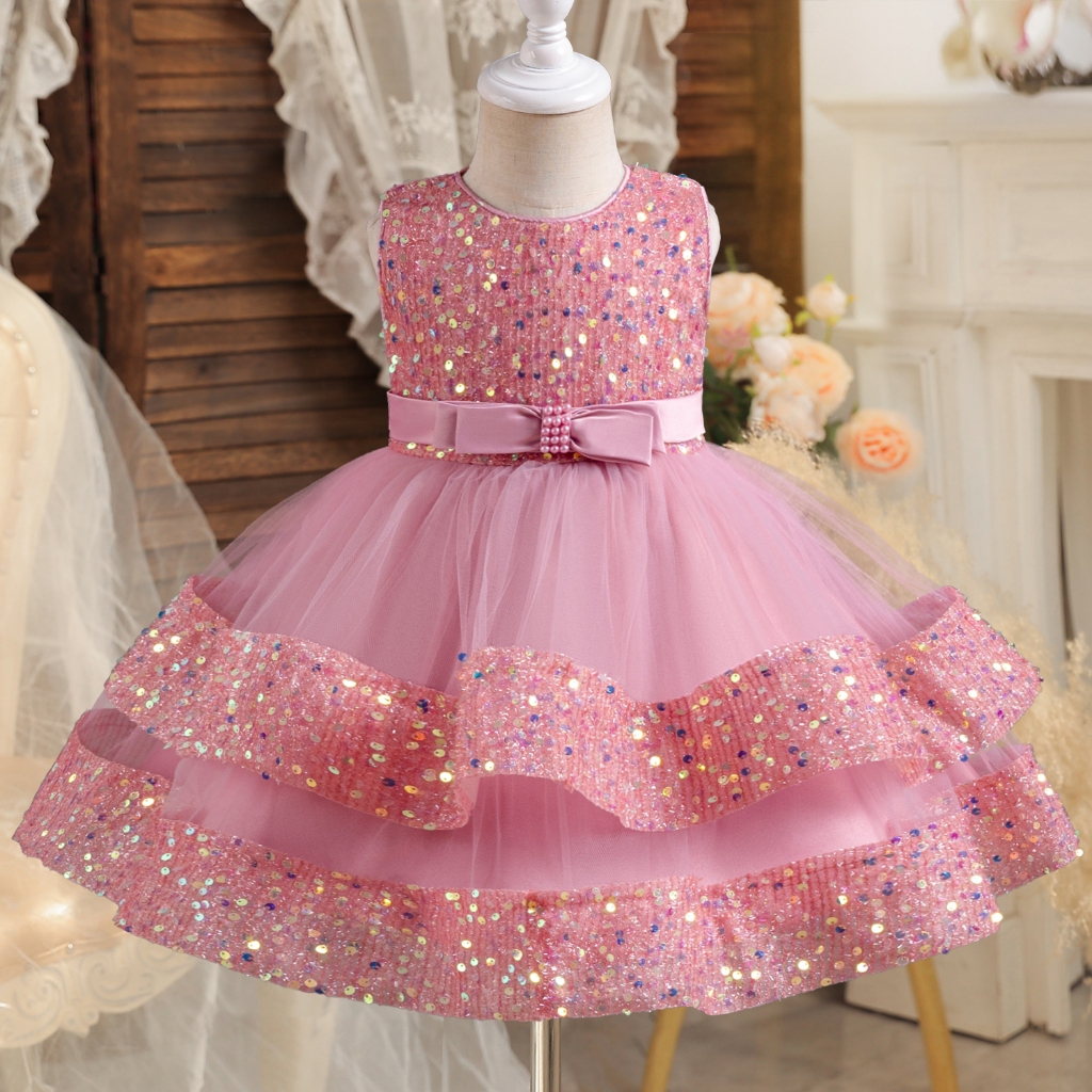 Baby Girls Party Dress Bow Knot Princess Sequins Wedding New Year Party Dresses Toddler Christening
