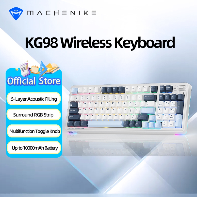 Machenike KG98 Gasket Mount Wireless Mechanical Keyboard, Type-C / 2.4 G / Bluetooth Tri-Mode Gaming