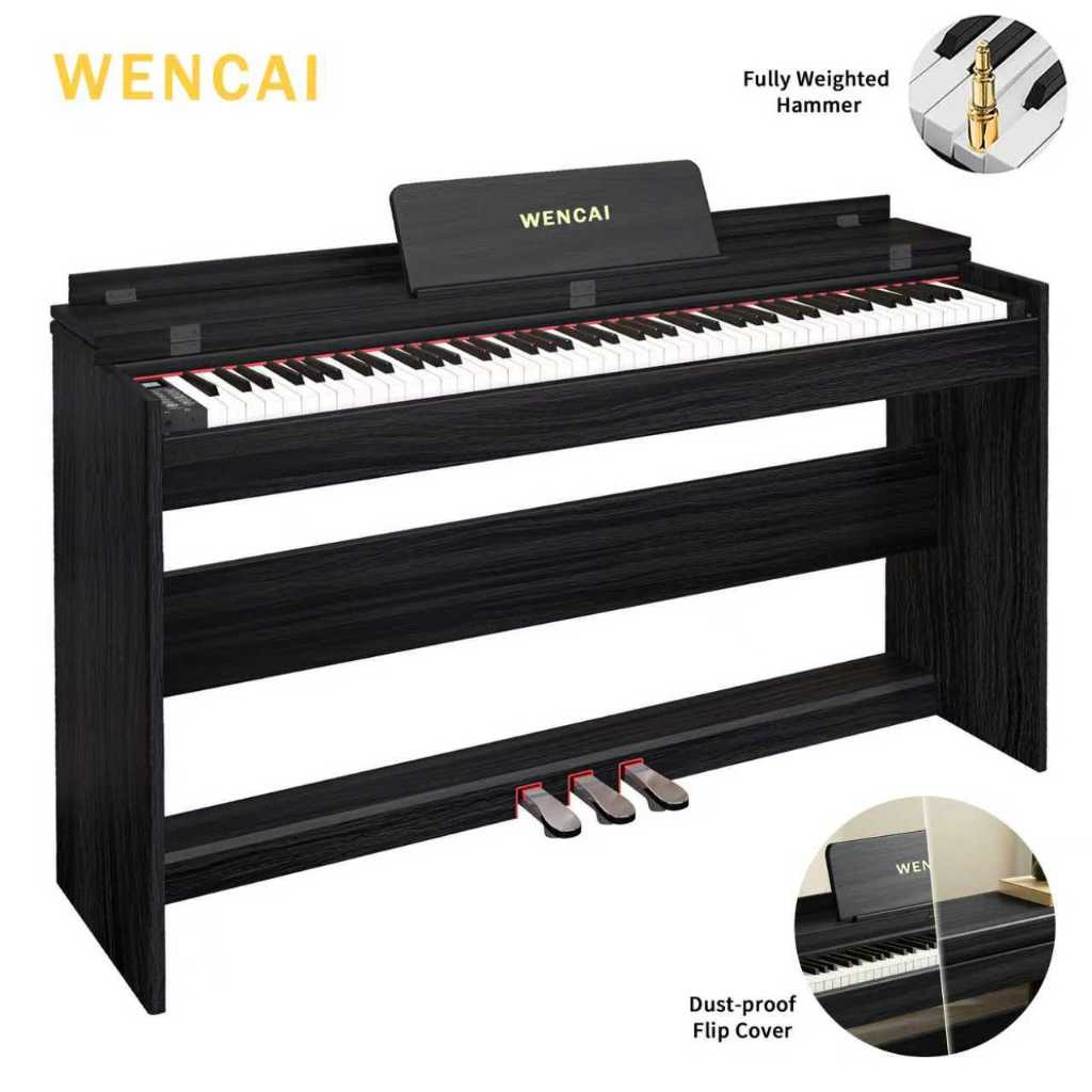 WENCAI Digital Piano 88 Keys Upright Fully Weighted Electric Pianos Wooden Classic Hammer Action,E