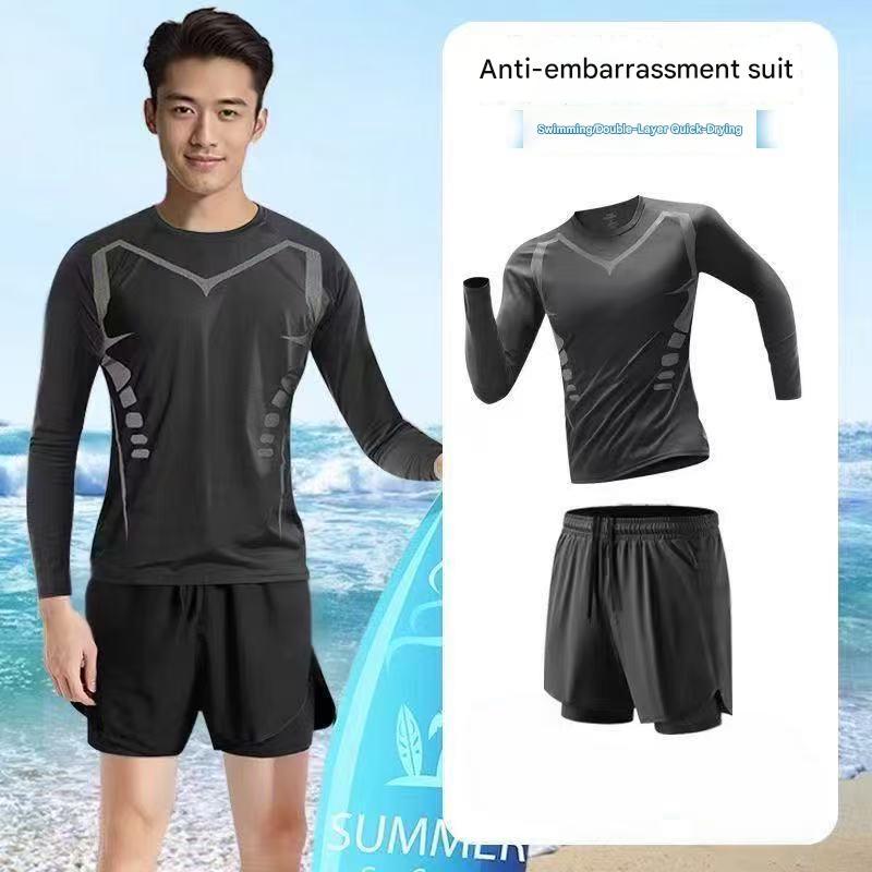 Men Quick Dry Swimwear Set Gym Running Shorts Top Professional Swimming Equipment Anti Embarrassment