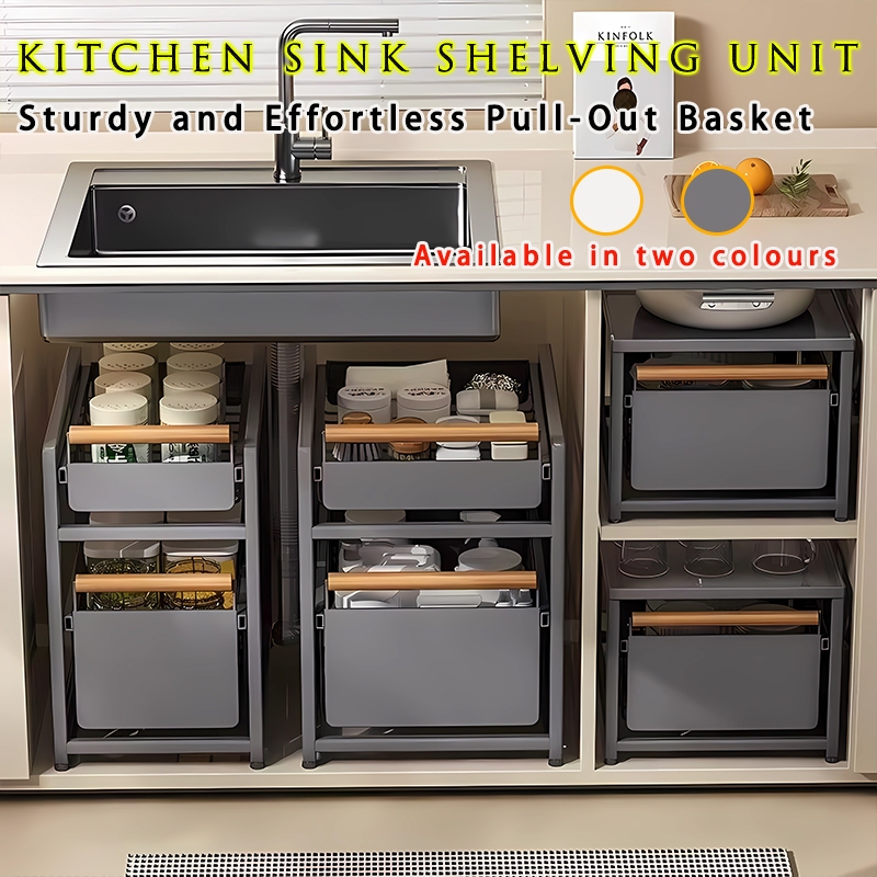 Cabinet Shelf Rack Pull-Out Storage Rack Kitchen Under Sink Cabinet Layered Sink Storage Multi-Functional Basket Drawer Type Kitchen Cabinetorganizer Door Pull Out Cabinet Organizer Metal Cabinet Seasoning Storage rack