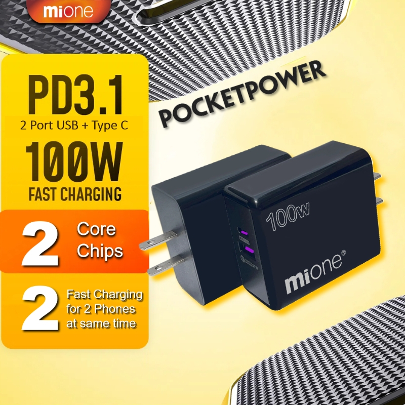 MIONE 100W Wall Charger USB TypeC Adapter For iPhone 17 Air Pro Max Dual Super Fast Charge PPS Wall