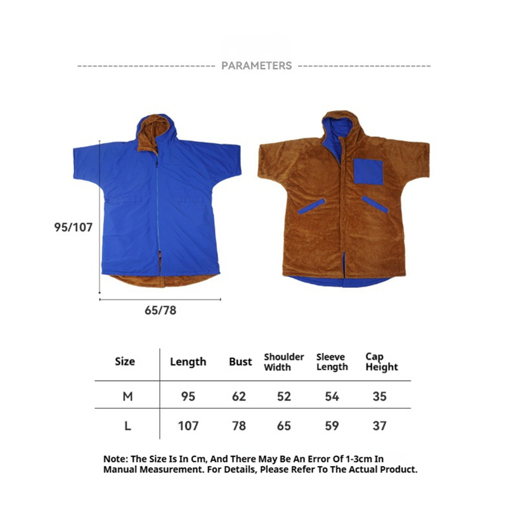 Waterproof Surf Changing Robe Outdoor Coat Lamb Wool Jacket Hooded Cloak Beach Surfing Pool Lining Anorak Raincoat Unisex Bath — size chart