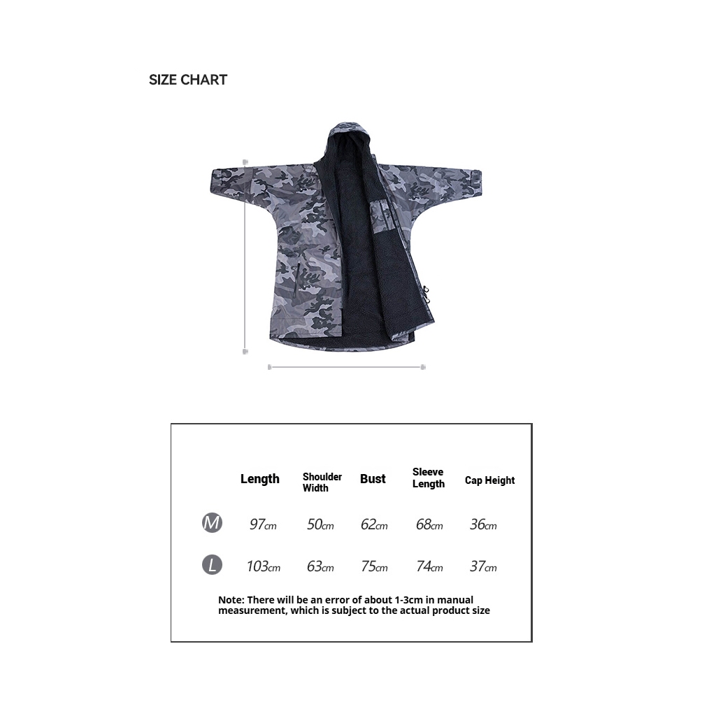 Waterproof Surf Changing Robe Outdoor Coat Lamb Wool Jacket Hooded Cloak Beach Surfing Pool Lining Anorak Raincoat Unisex Bath — size chart