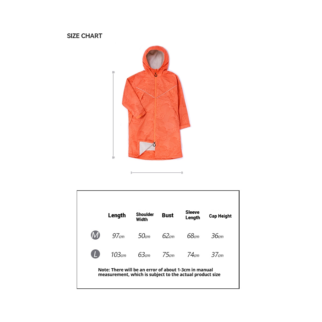 Waterproof Surf Changing Robe Outdoor Coat Lamb Wool Jacket Hooded Cloak Beach Surfing Pool Lining Anorak Raincoat Unisex Bath — size chart