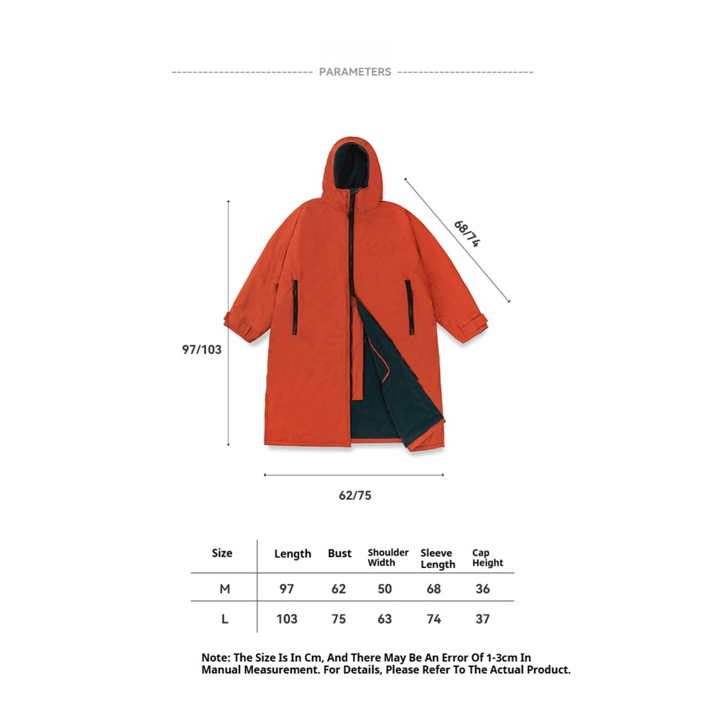 Surf Changing Robe Jacket Coat Quick Drying Jacket Weatherproof Cloak Outwear Surf Changing Robe Jacket Swim Parka Windbreaker — size chart