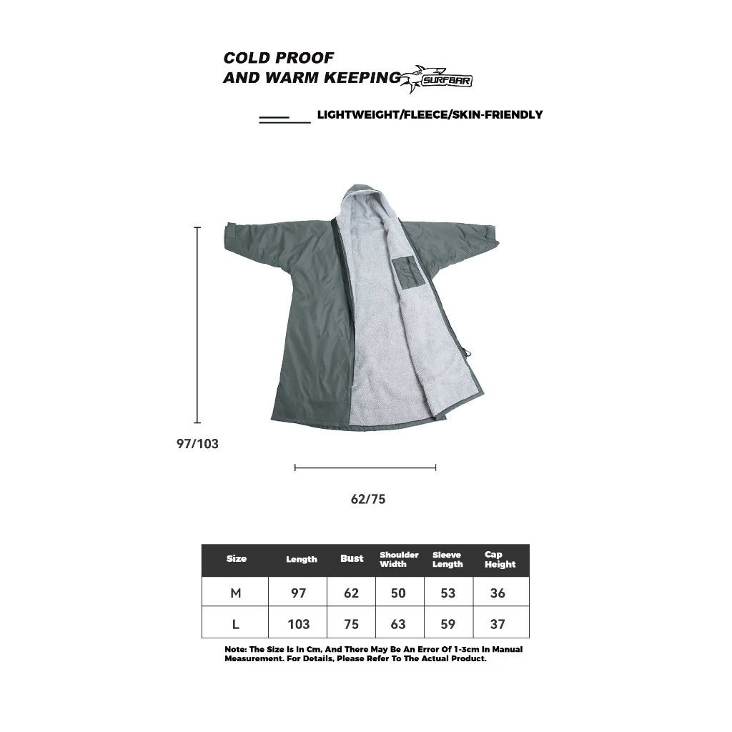 Waterproof Surf Changing Robe Outdoor Coat Lamb Wool Jacket Hooded Cloak Beach Surfing Pool Lining Anorak Raincoat Unisex Bath — size chart