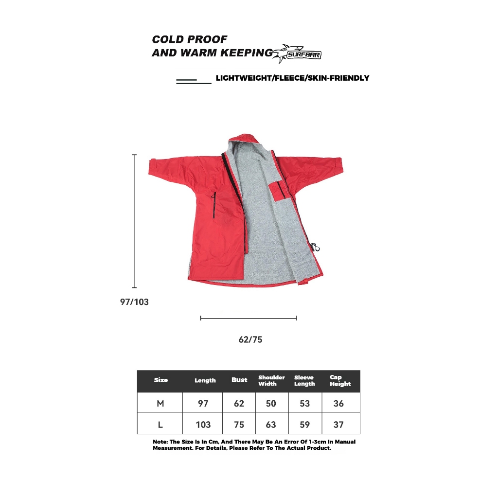 Waterproof Surf Changing Robe Outdoor Coat Lamb Wool Jacket Hooded Cloak Beach Surfing Pool Lining Anorak Raincoat Unisex Bath — size chart