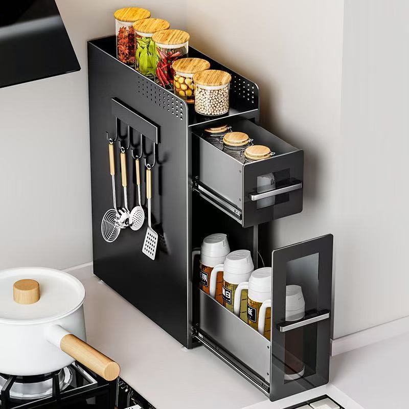 Kitchen Corner Seasoning Shelf Countertop Narrow Edge Corner Storage Rack Cabinet Side Pull-Out Extremely Narrow Storage Cabinet Jiuqijier3