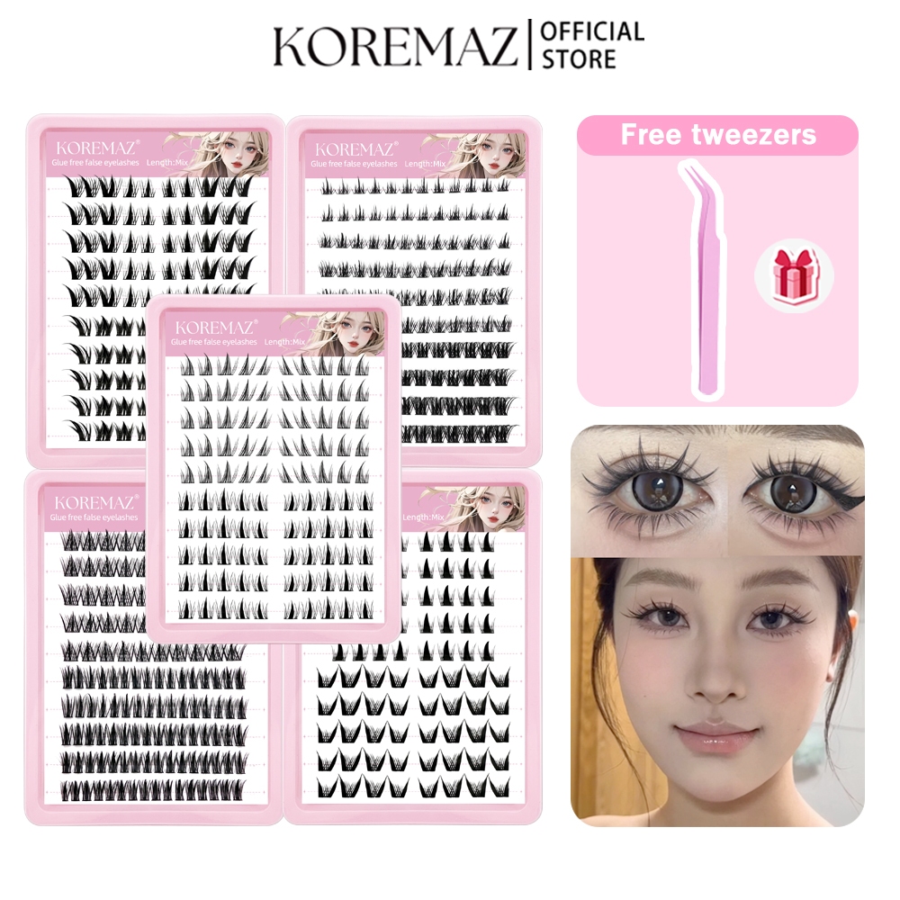 KOREMAZ Glue Free False Eyelash | Self-Adhesive Eyelash | No Glue Eyelash Lash｜Free tweezers included