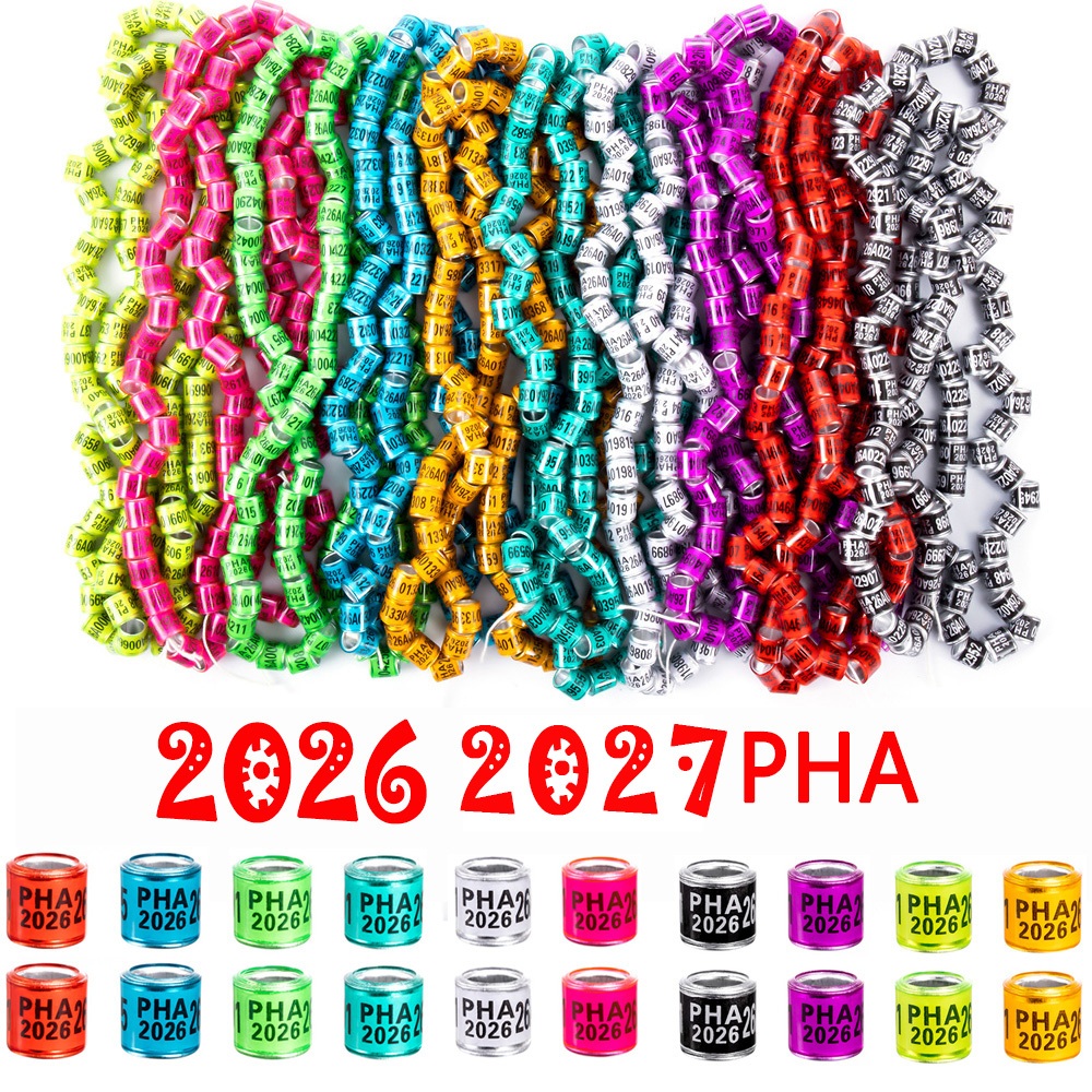 50 Pcs PHA Pigeon Foot Rings 2027/2026 PHA Pigeons ring 10 Colors 8mm Pigeons foot Birds Training PH