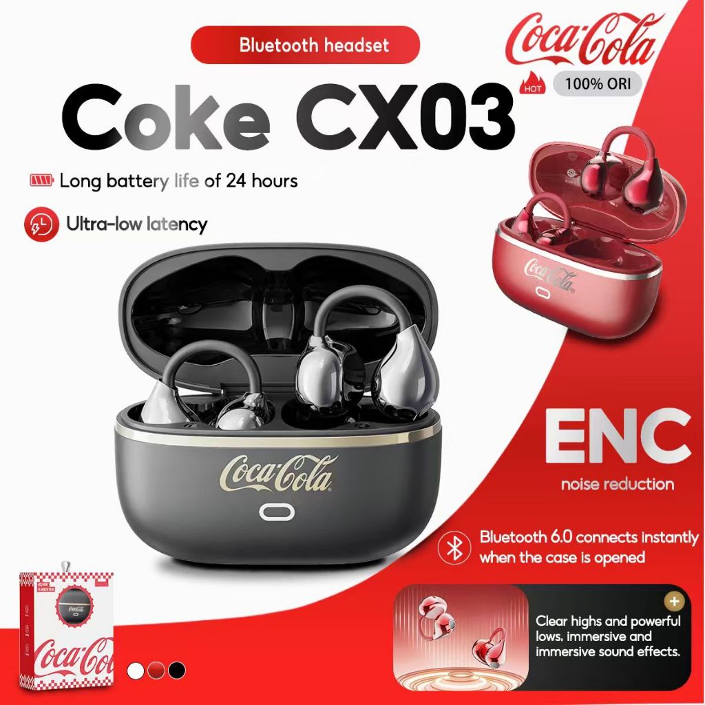 Coca-Cola earphone CX03 ClipOn True Wireless Headphones Outdoor Bluetooth 6.0 with mic