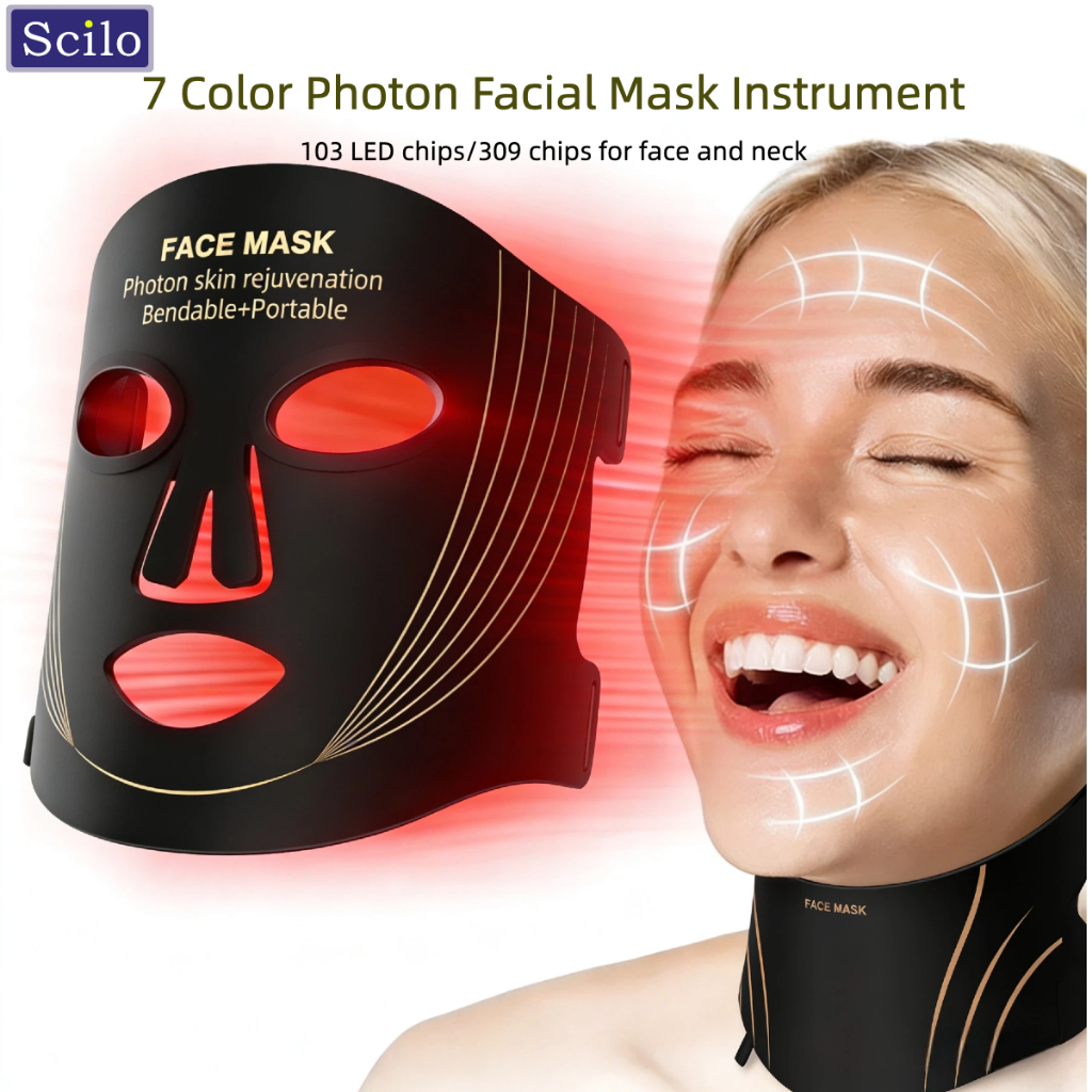 Red Light Therapy for Face, 5 Modes Portable Led Face Mask Light Therapy with Remote, Near-infrared 850 Red Light Mask with Timing Function, Led Light Therapy At Home 309 LED beads