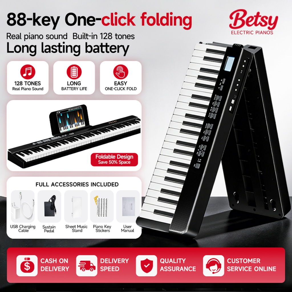 (Local Stock | COD) BETSY B170 88 Keys Foldable Piano Keyboard for Adults Portable Digital Piano