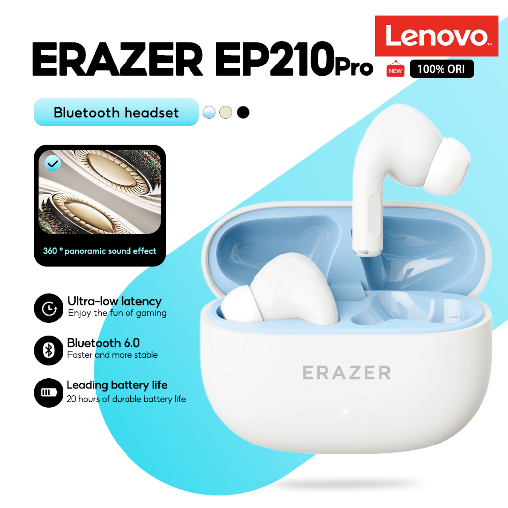 Lenovo ERAZER EP210 Pro TWS Bluetooth Earbuds Bluetooth 6.0 Low Latency Gaming Earphones 360° Stereo