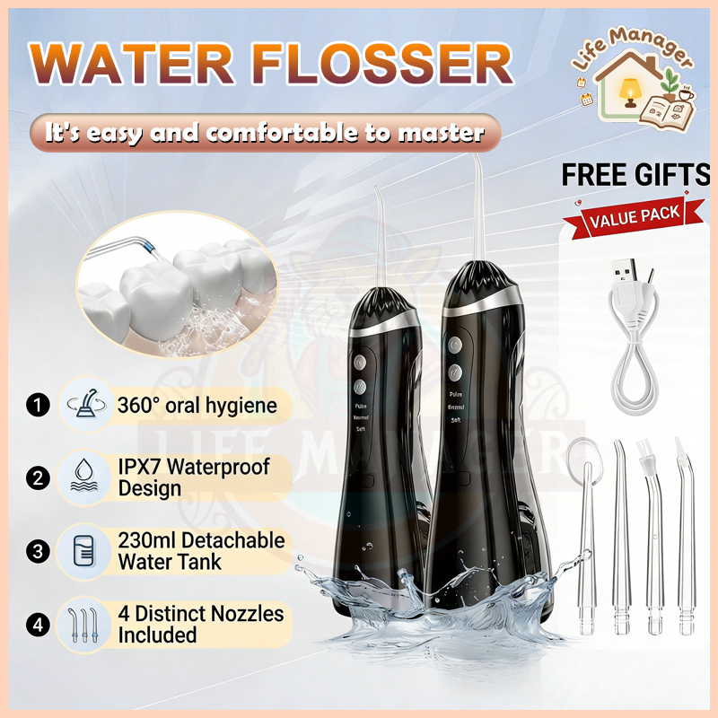 SG【Fast Delivery】Electric Water Flosser With 4 Nozzles Super Oral Irrigator Waterpulse Tooth for Home Travel Supplies