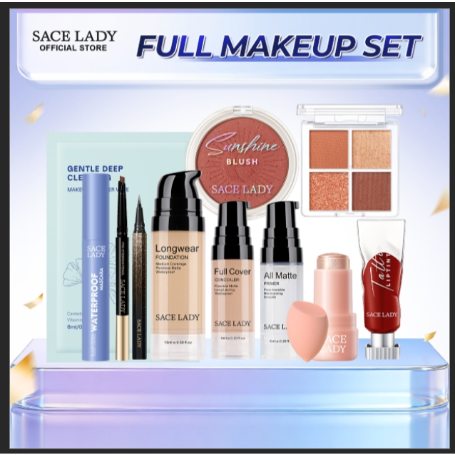 SACE LADY Face Makeup Set Daily Use Base Make Up Eyebrow Pencil Cosmetics Kit [Full Cover,Matte,Long