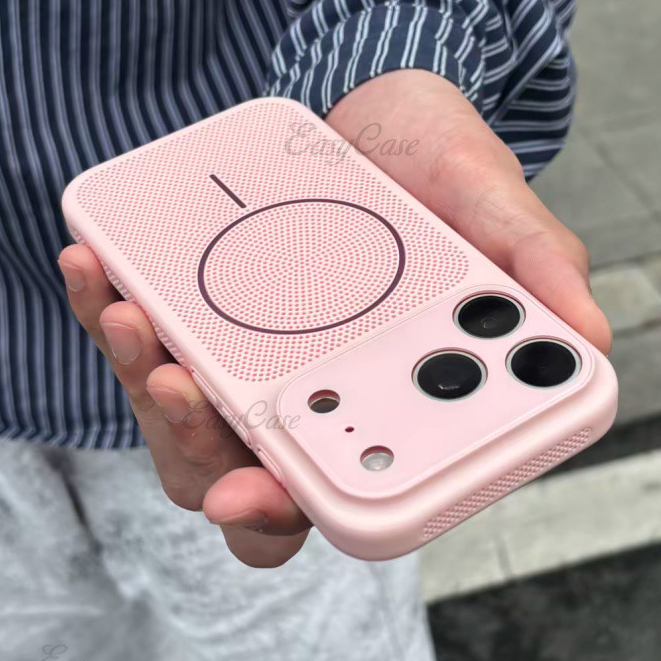 Large window magnetic heat dissipation net case for iPhone 17 16 15 14 13 12 Pro Max anti slip and a