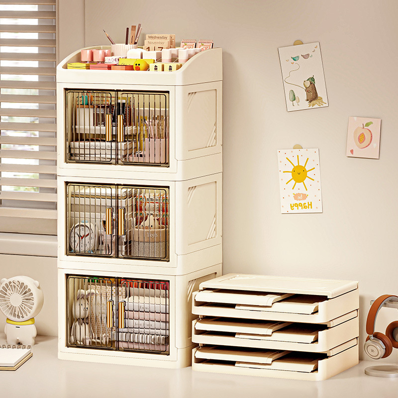 Storage Rack Singapore Stock Dustproof Desktop Storage Cabinet Large Capacity Foldable Cosmetic Storage Rack For Bedroom