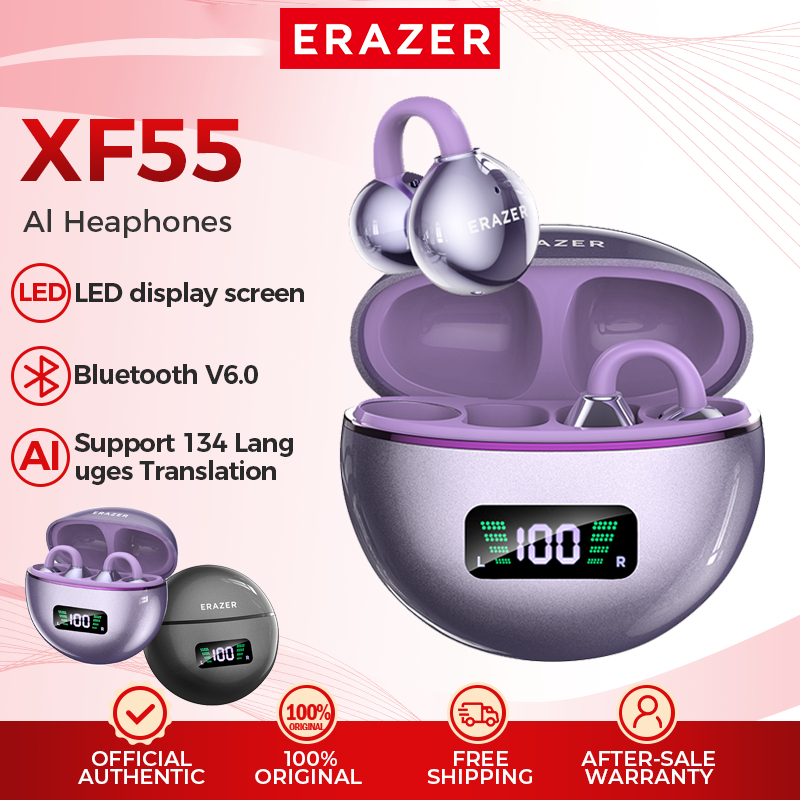 ERAZER XF55 ANC Al Real-Time Translation Bluetooth Headset TWS Ear Clip Type Earphone Bluetooth 6.0