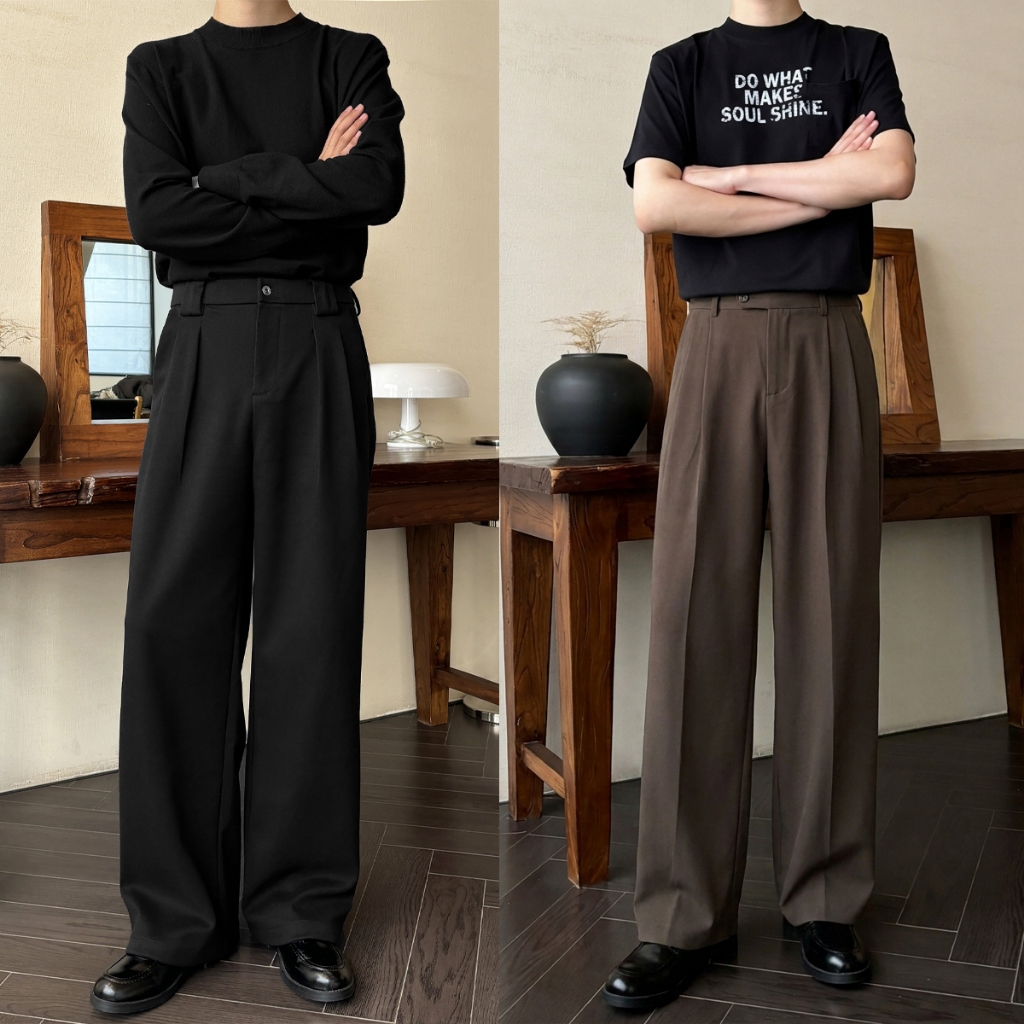 Korean Baggy Suit Pants For Men straight cut slacks Plain Trousers Loose Casual Pants