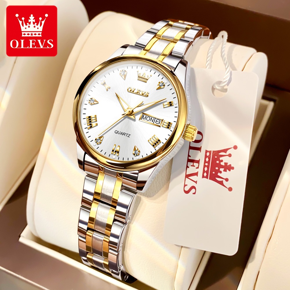 OLEVS Wrist Watch For Woman Elegant Waterproof Original Gold Silver With Box Stainless Steel 5563
