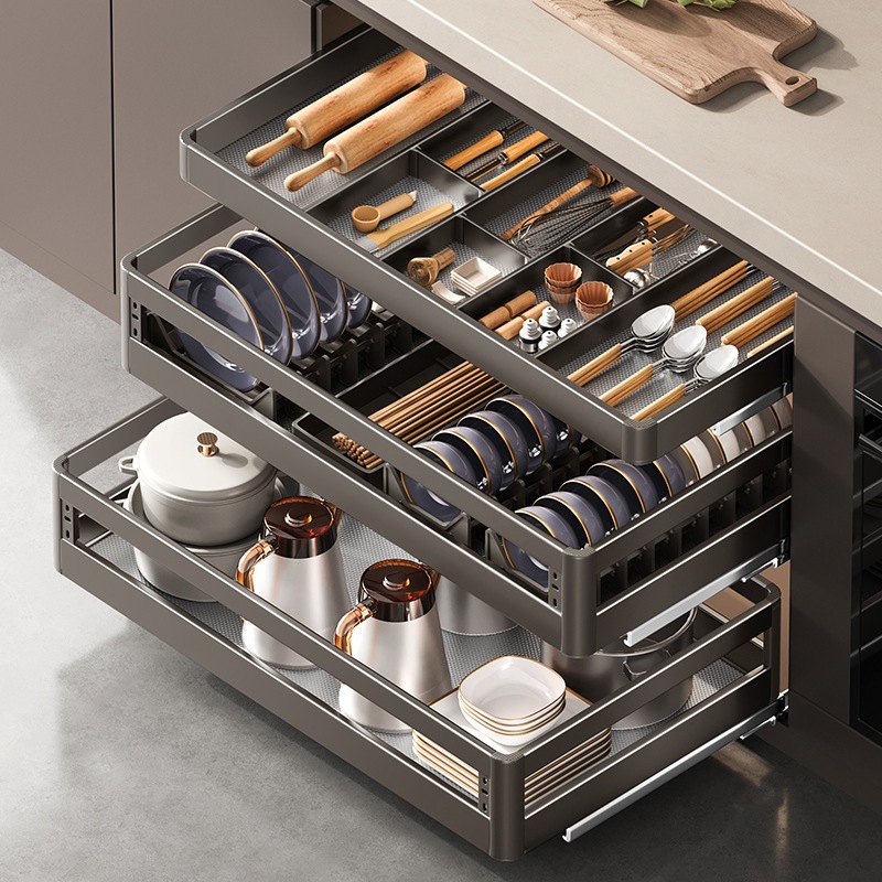 2 Tier Pull Out Cabinet Organizer, Heavy Duty Slide Out Cabinet Drawer, Pull Out Cabinet Organizer for Kitchen Cabinets, Pantry, Bathroom, Bedroom