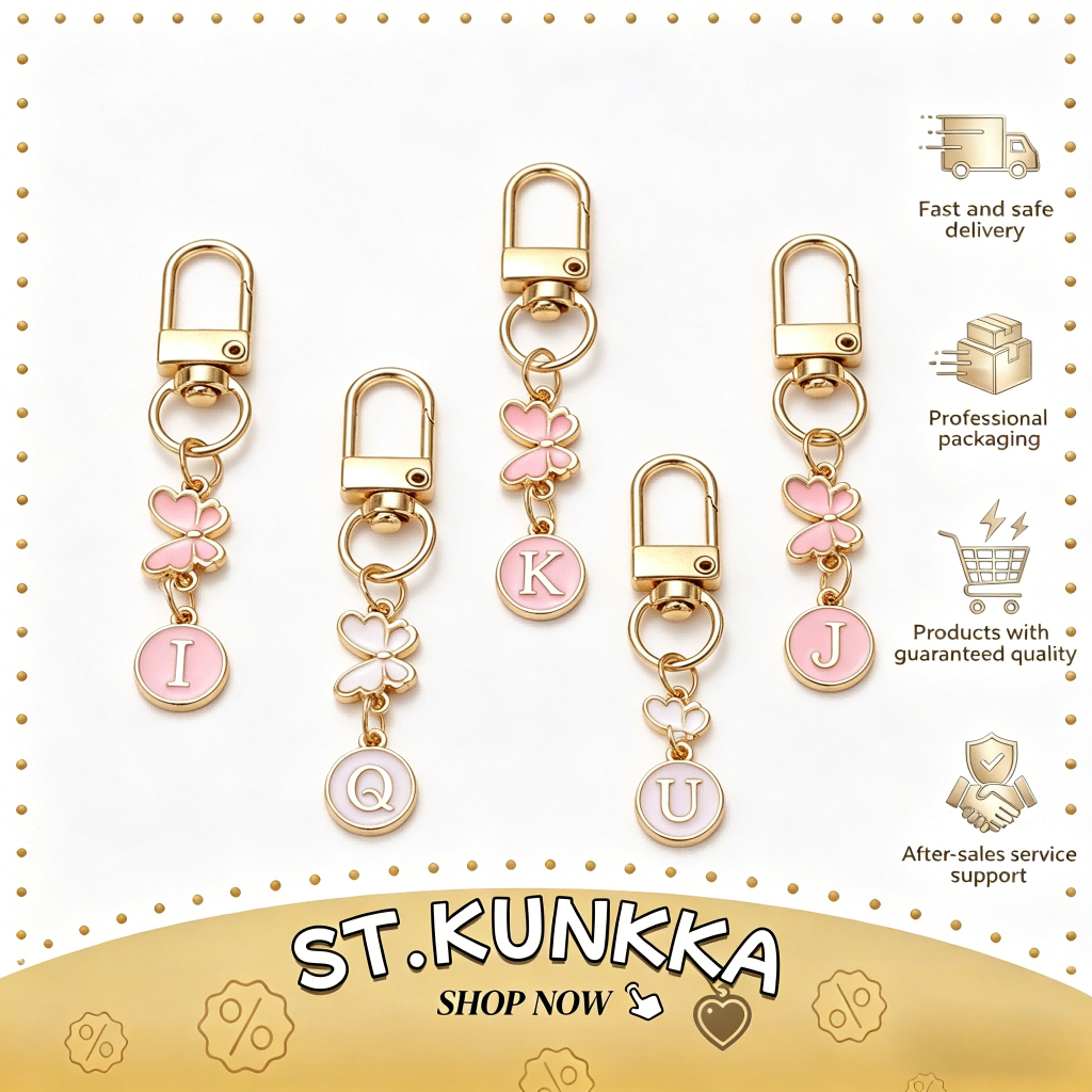 St.kunkka A-Z initial letters alloy key ring Customized Letter Butterfly Letter Keychain Backpack Pe