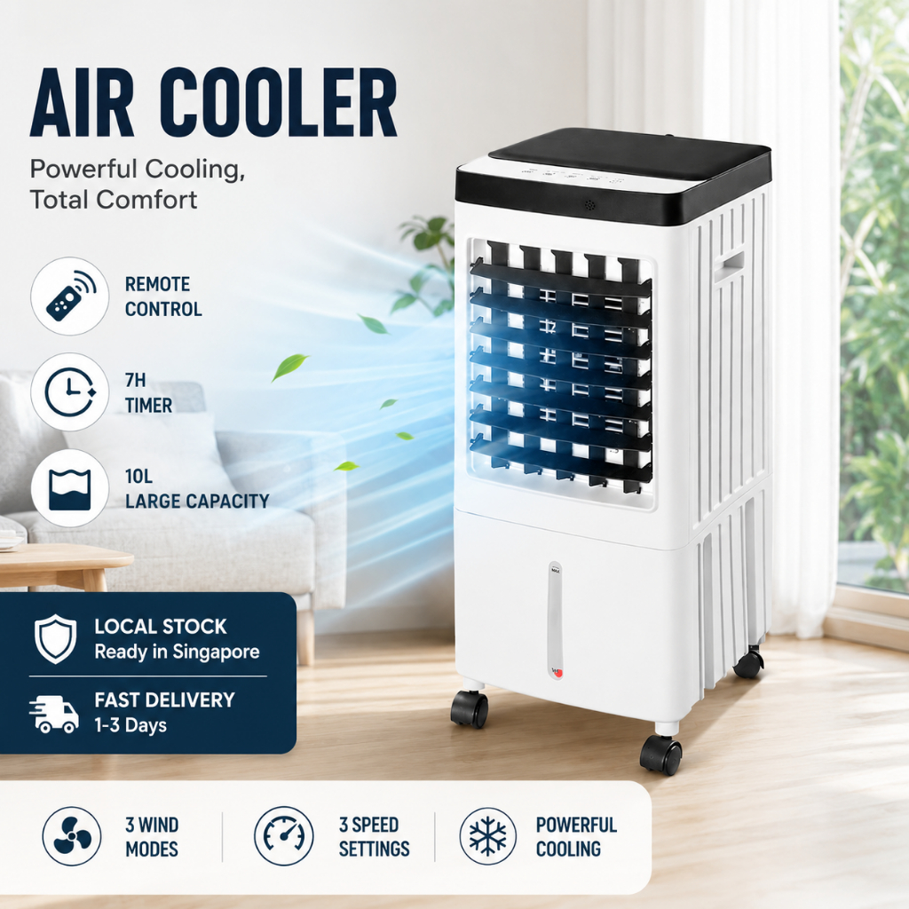 【SG Ready Stock】10L Air Cooler ❄ Powerful Cooling Fan with Remote Control | 7H Timer | Fast Delivery